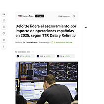Deloitte lidera el asesoramiento por importe de operaciones espa�olas en 2025, seg�n TTR Data y Refinitiv